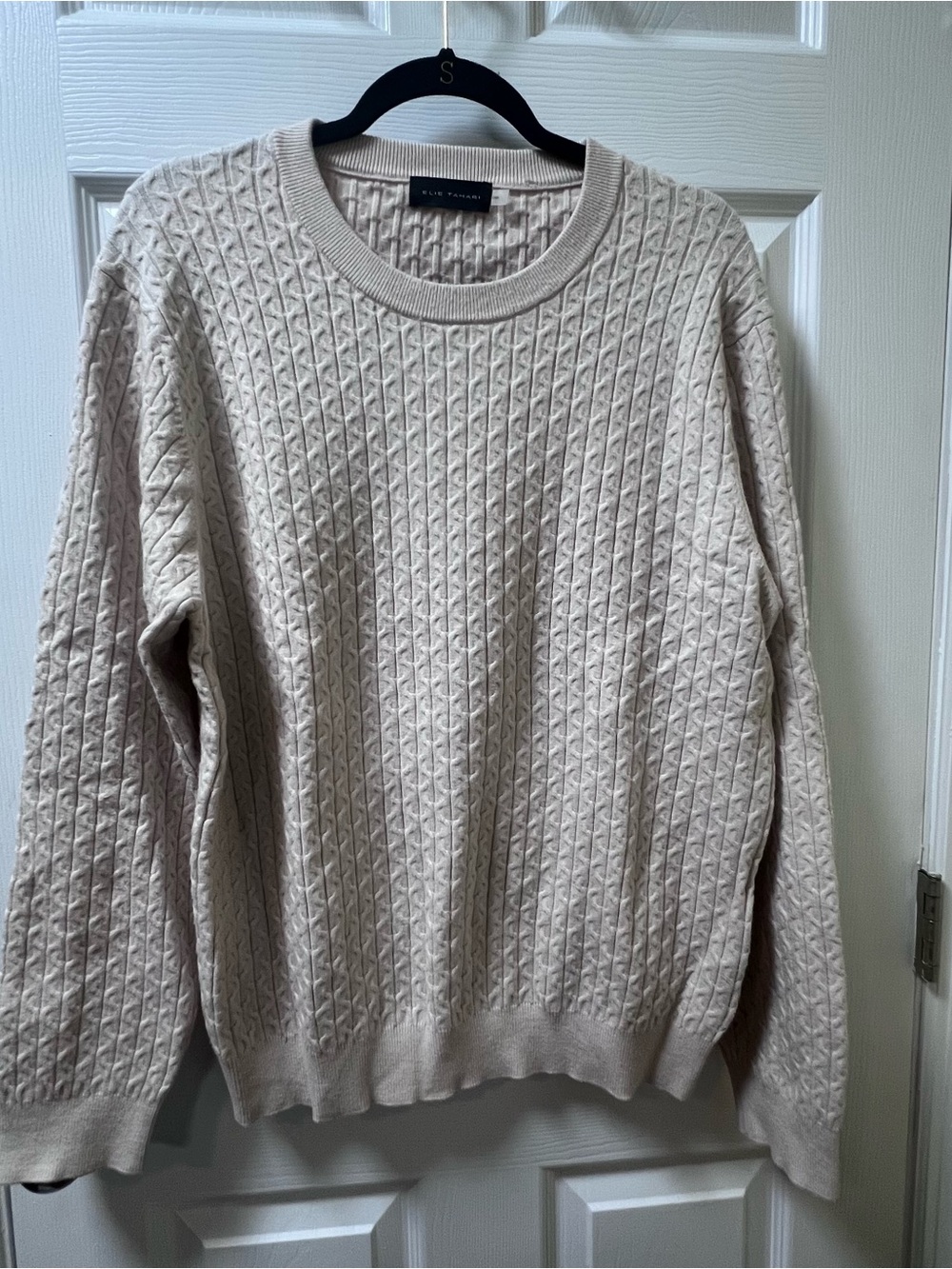 Elie Tahari Men’s Cream Cable Knit Sweater Soft Quiet Luxury Old Money Office L